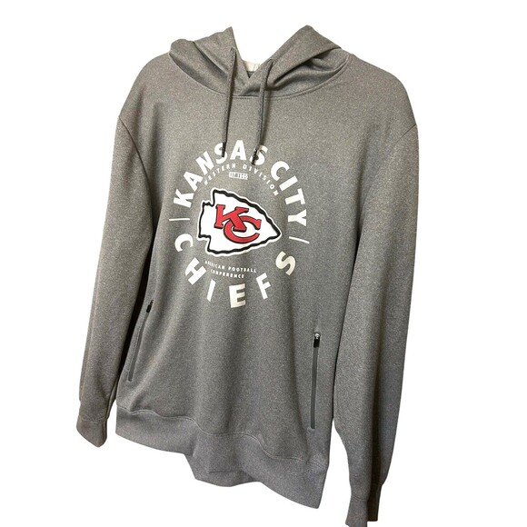 NFL Kansas City Chiefs Gray Fleece Hoodie Sweatshirt Zip Pocket Men's Size M - Picture 2 of 7